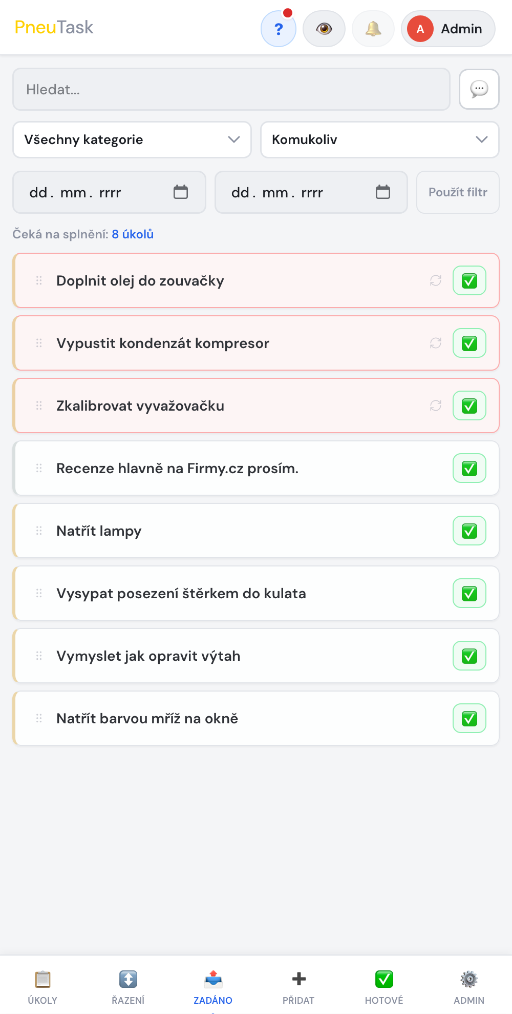 Seznam úkolů na mobilu
